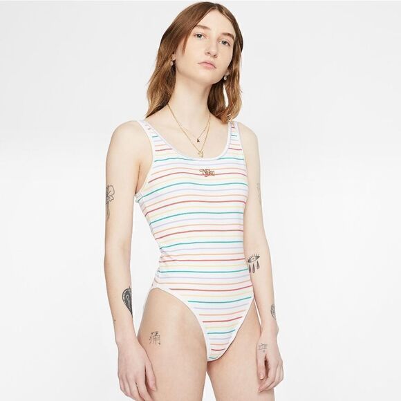 Nike Sportswear NSW White Stripped Bodysuit Medium - Picture 1 of 8